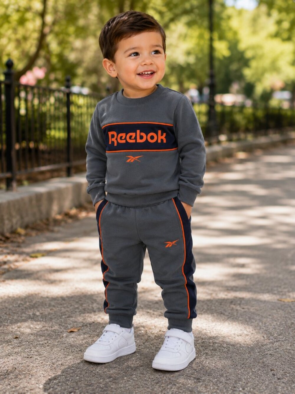 NWT Reebok Toddler Boys 2-Piece Jogger Set Size 18 - 24 Months Gray Orange